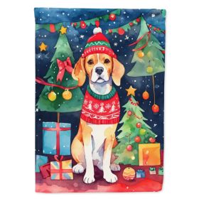 Beagle Christmas House Flag Large Porch Sleeve Pole Decorative Outside Yard Banner Artwork Wall Hanging, Polyester, House Size, Multicolor