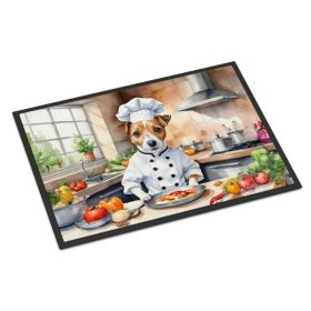 Jack Russell Terrier The Chef Doormat Front Door Mat Indoor Outdoor Rugs for Entryway, Non Slip Washable Low Pile, 24H X 36W