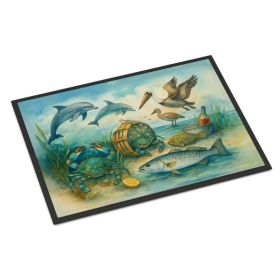 Along the coast - Crab Pelican Dolphins Doormat Front Door Mat Indoor Outdoor Rugs for Entryway, Non Slip Washable Low Pile, 24H X 36W