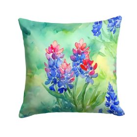 Texas Bluebonnets in Watercolor Throw Pillow Machine Washable, Indoor Outdoor Decorative Pillow for Couch, Bed or Patio, 14Hx14W