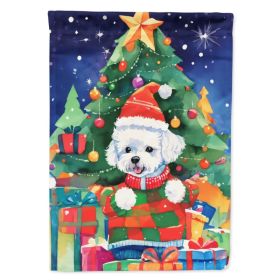 Bichon Frise Christmas House Flag Large Porch Sleeve Pole Decorative Outside Yard Banner Artwork Wall Hanging, Polyester, House Size, Multicolor
