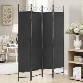 4 Panel Room Divider 6 ft Steel for Home Office Bedroom, Black
