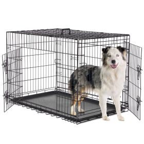 Heavy Duty Foldable Metal Dog Crate with Double Doors for Large Dogs, 36-48 inch