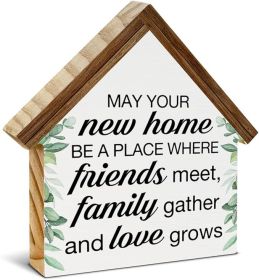 Gifts, New House New Apartment Decor, Gifts for New Home Owner, Blessings House Shaped Wooden Block Sign Home Living Room Decor for Desk Table Sh