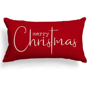 Christmas Pillow Cover, Merry Christmas Decorative Throw Pillow Case, Red Cotton Linen Sofa Cushion Cover, 12 X 20 Inches