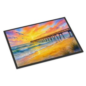 Beach Pier at Sunrise Doormat Front Door Mat Indoor Outdoor Rugs for Entryway, Non Slip Washable Low Pile, 24H X 36W