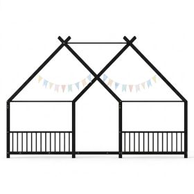 Full Size Metal House Bed Frame, Montessori Floor Bed with Safety Side Guard Rails, No Box Spring Needed, House-Shaped Platform Bed for Kids Toddlers
