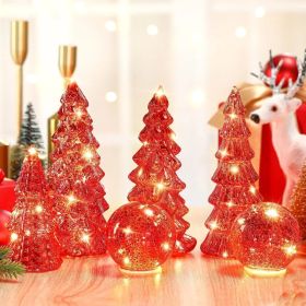 6 Pcs Mercury Glass Christmas Tree for Tabletop Light up Figurine Christmas Tree Mercury Cracked Glass Globe with Light for Xmas Decor Home Party Cent (Option: Red)
