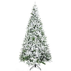 HOMCOM 9' Tall Unlit Snow Flocked Pine Artificial Christmas Tree With Realistic Branches, Green (Option: Green)