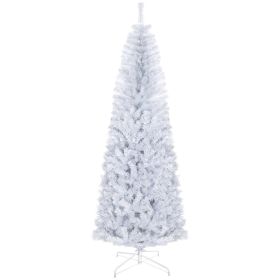 HOMCOM 7ft Pencil Christmas Tree, Unlit Artificial Christmas Tree Slim Douglas Fir Xmas Tree With Realistic Branches, Halloween Tree With 818 Tip (Option: White)