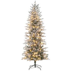 7.5' Pre Lit Artificial Flocked Christmas Trees, with Snow Branches, Warm Yellow Clear Lights, Auto Open, Extra Bulb (Option: Green-1050x280x320 mm)